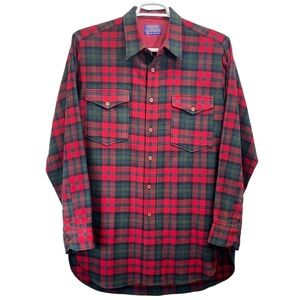 Vintage Pendleton Men's Red Green Plaid Virgin Wool Flannel Shirt Size 16-1/2